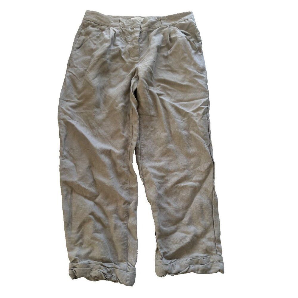 Wilfred Aritzia Linen Blend Button Fly Cropped Trouser Pants Gray Size 4